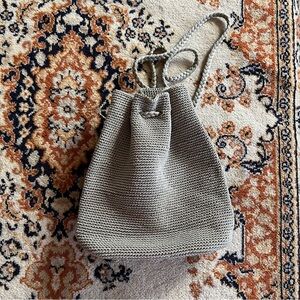Taupe Knit Drawstring Bag